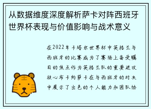 从数据维度深度解析萨卡对阵西班牙世界杯表现与价值影响与战术意义