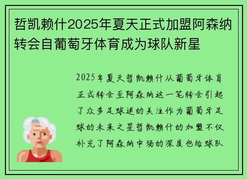 哲凯赖什2025年夏天正式加盟阿森纳转会自葡萄牙体育成为球队新星